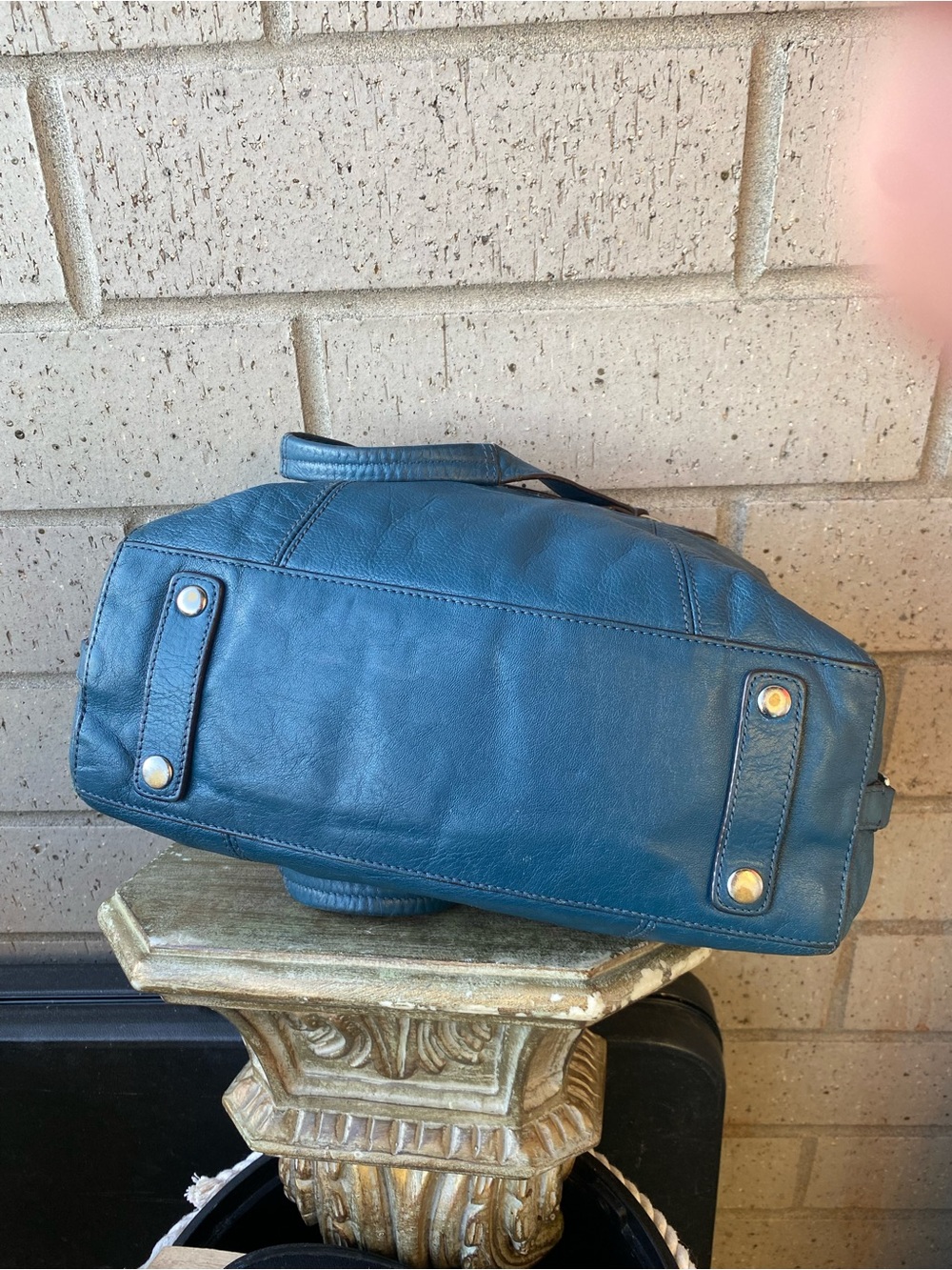 Coach Teal Leather Bowling Satchel with Top Handles - Picture 7 of 7